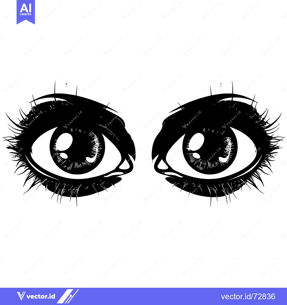Premium Vector dari A Pair of Wide-Eyed Black and White Eyes with Long Eyelashes