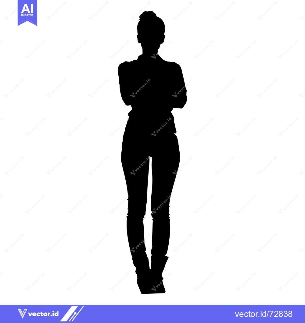 Premium Vector dari Silhouette of a Woman with Arms Crossed Standing in a Casual Outfit