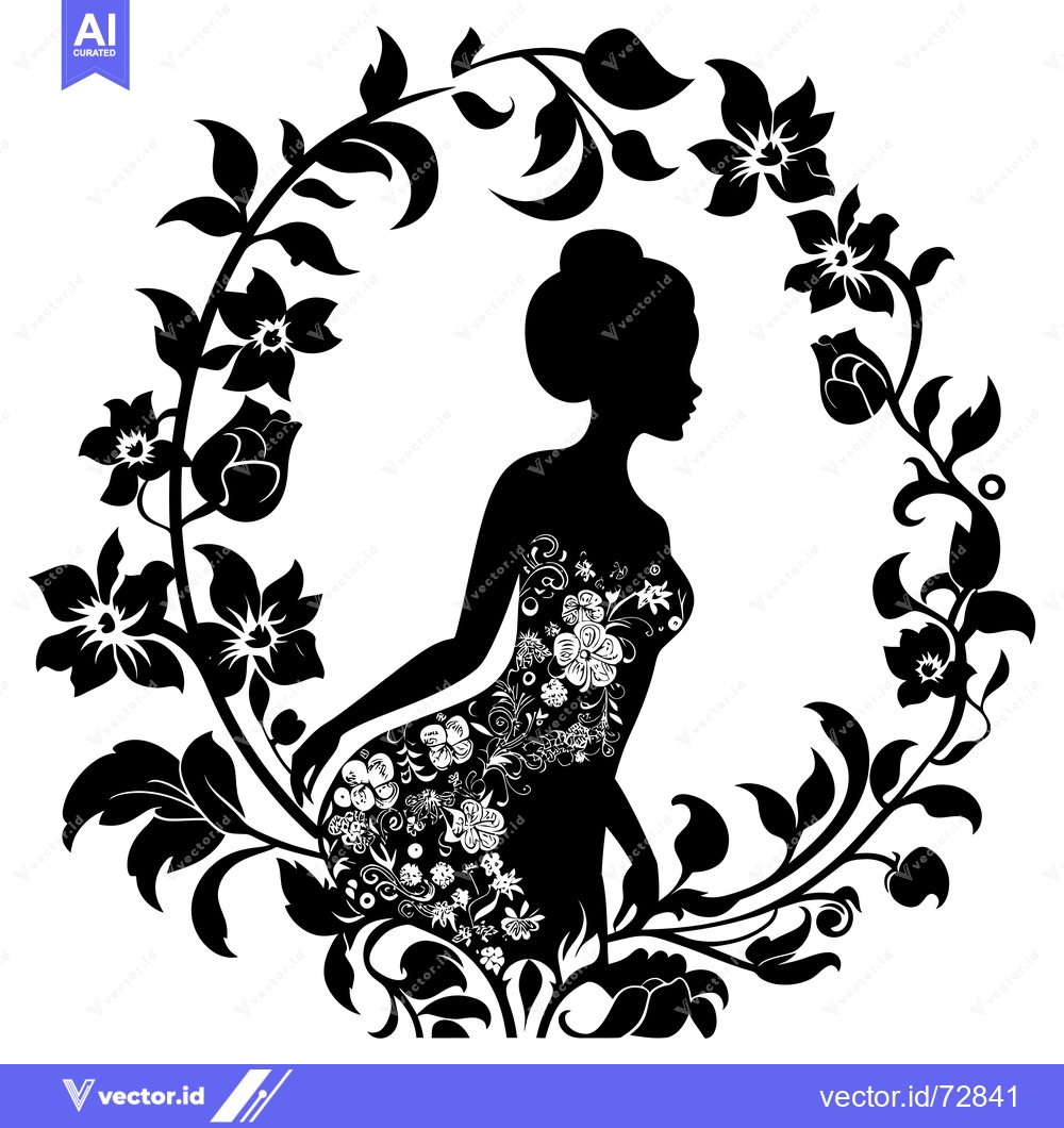 Premium Vector of Silhouette of a Woman in a Floral Wreath