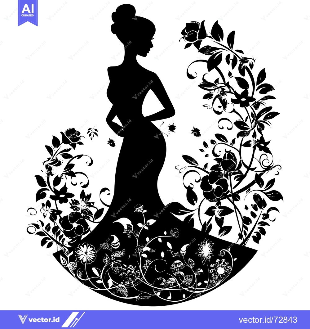 Premium Vector of Silhouette of a Woman in a Dress Surrounded by Floral Vines