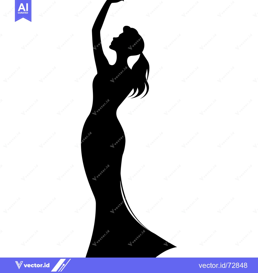 Premium Vector of Silhouette of a Woman in a Long Dress with Her Arm Raised