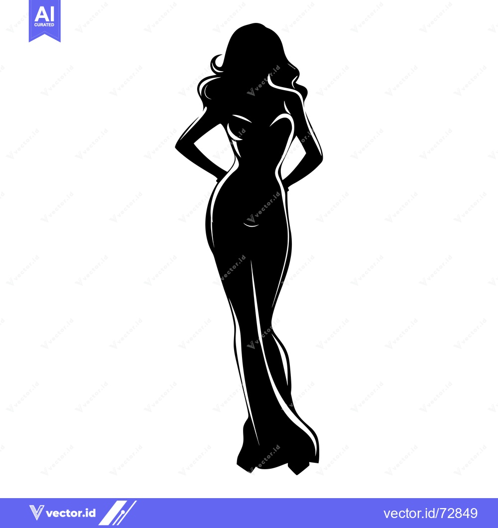 Premium Vector dari Silhouette of a Woman in a Gown with Hands on Hips