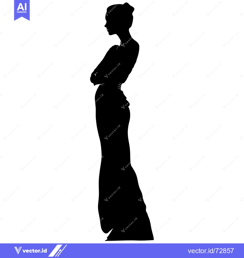 Premium Vector of Silhouette of a Woman in a Long Dress with Arms Crossed