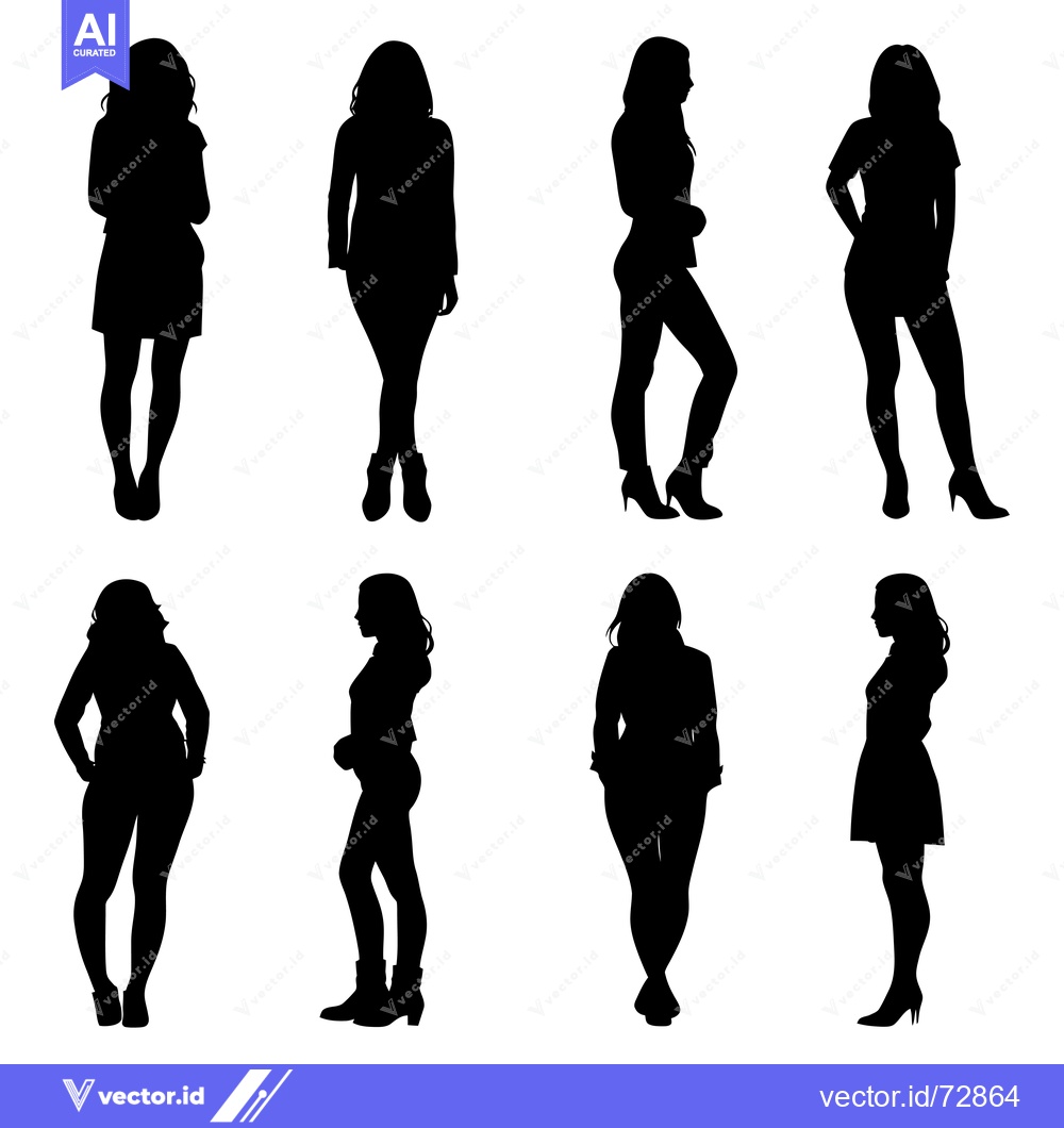 Premium Vector of Eight Silhouettes of Women in Various Poses and Clothing