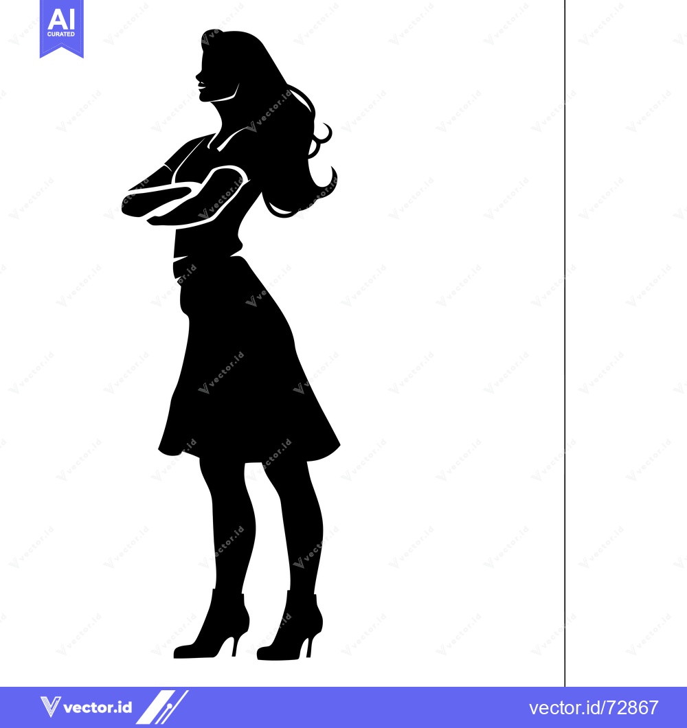 Premium Vector of Silhouette of a Woman Standing with Arms Crossed, Wearing a Dress and