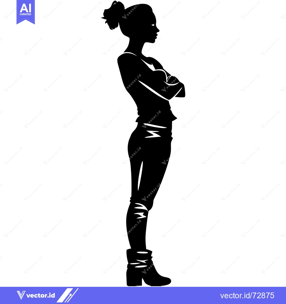 Premium Vector dari Silhouette of a Woman with Arms Crossed Standing in Profile