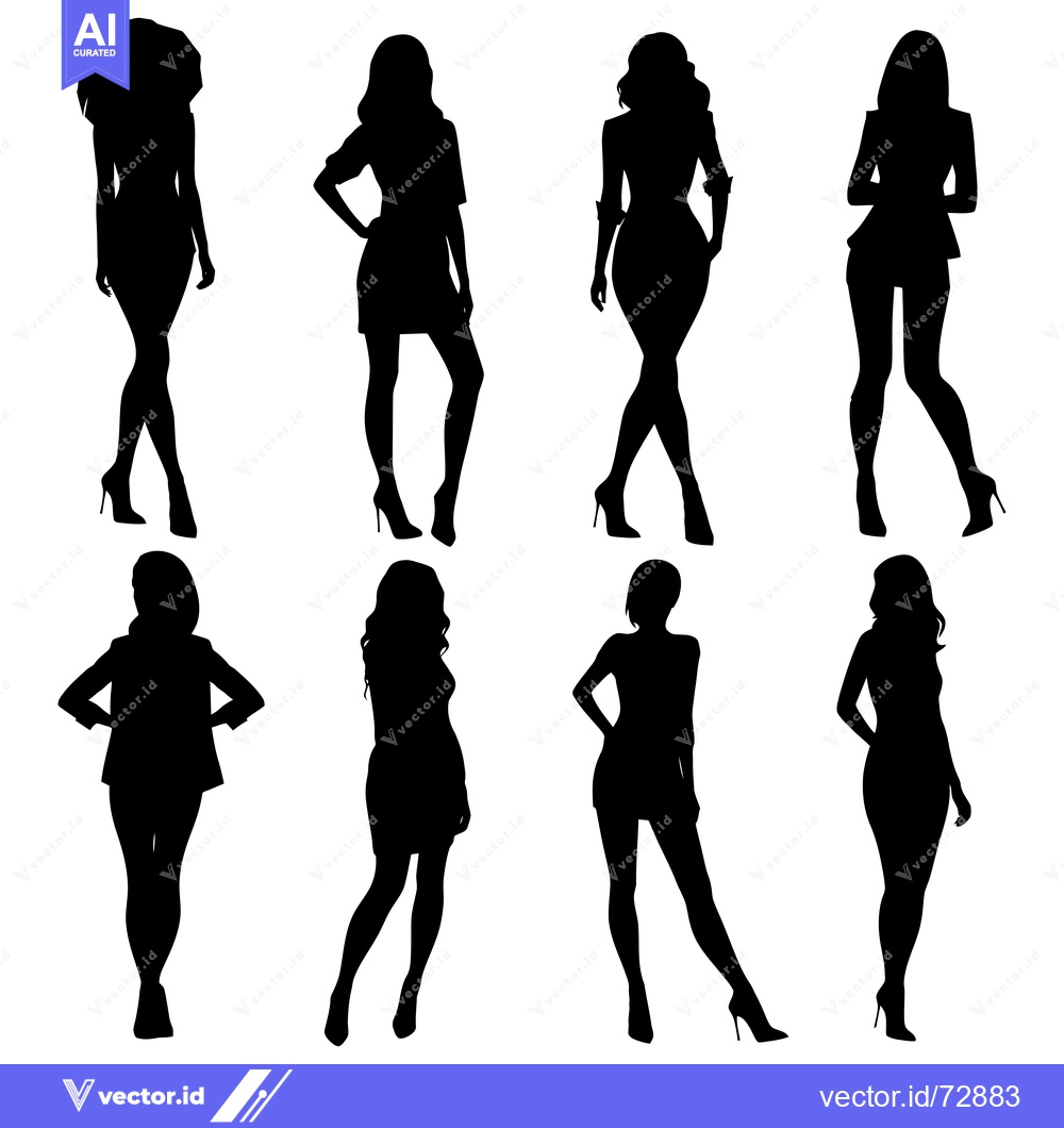 Premium Vector dari Silhouettes of Six Women in Various Poses Wearing Dresses and Heels