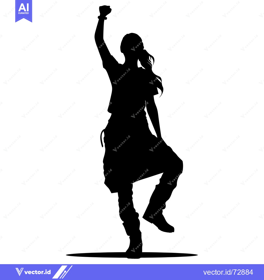 Premium Vector of Silhouette of a Woman Celebrating with a Raised Fist