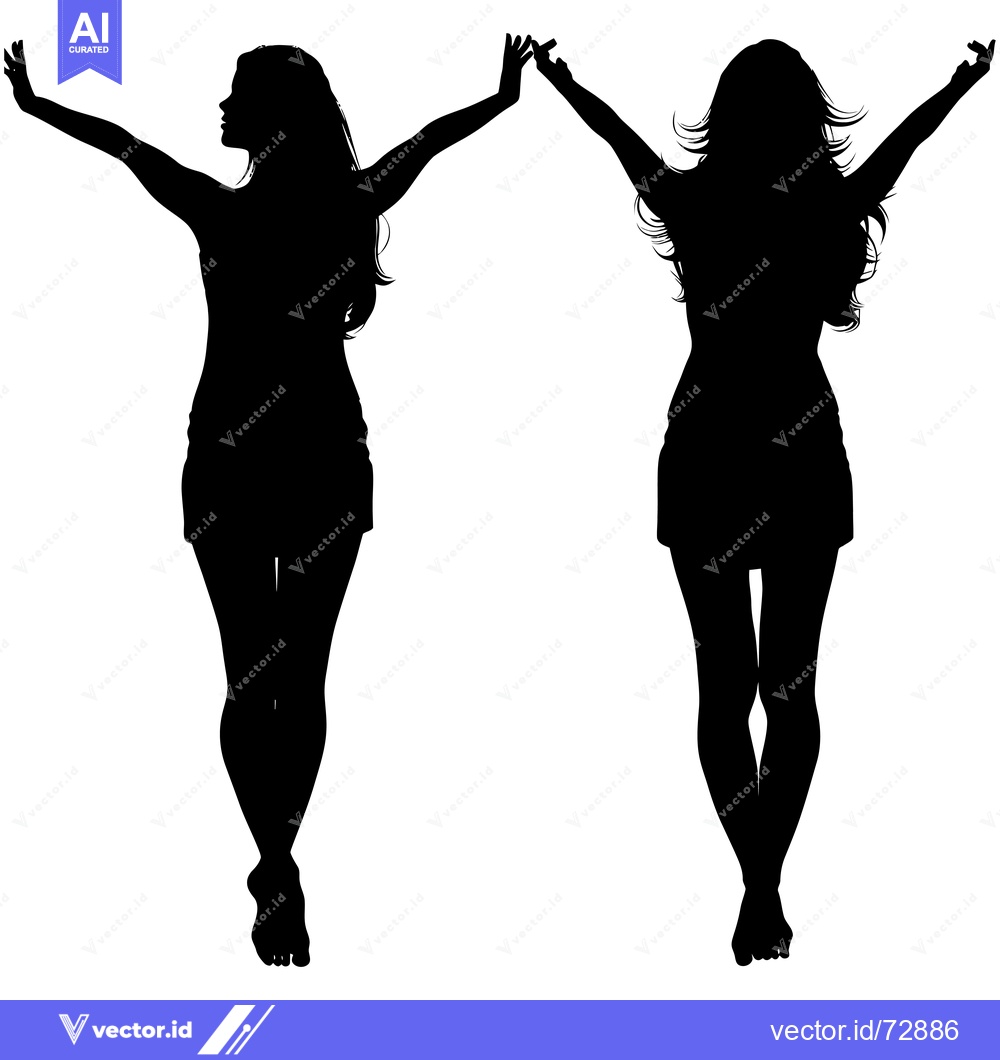 Premium Vector dari Two Silhouettes of Women with Arms Raised in a Pose of Joy