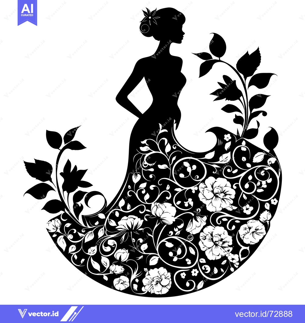 Premium Vector dari Silhouette of a Woman in a Floral Dress