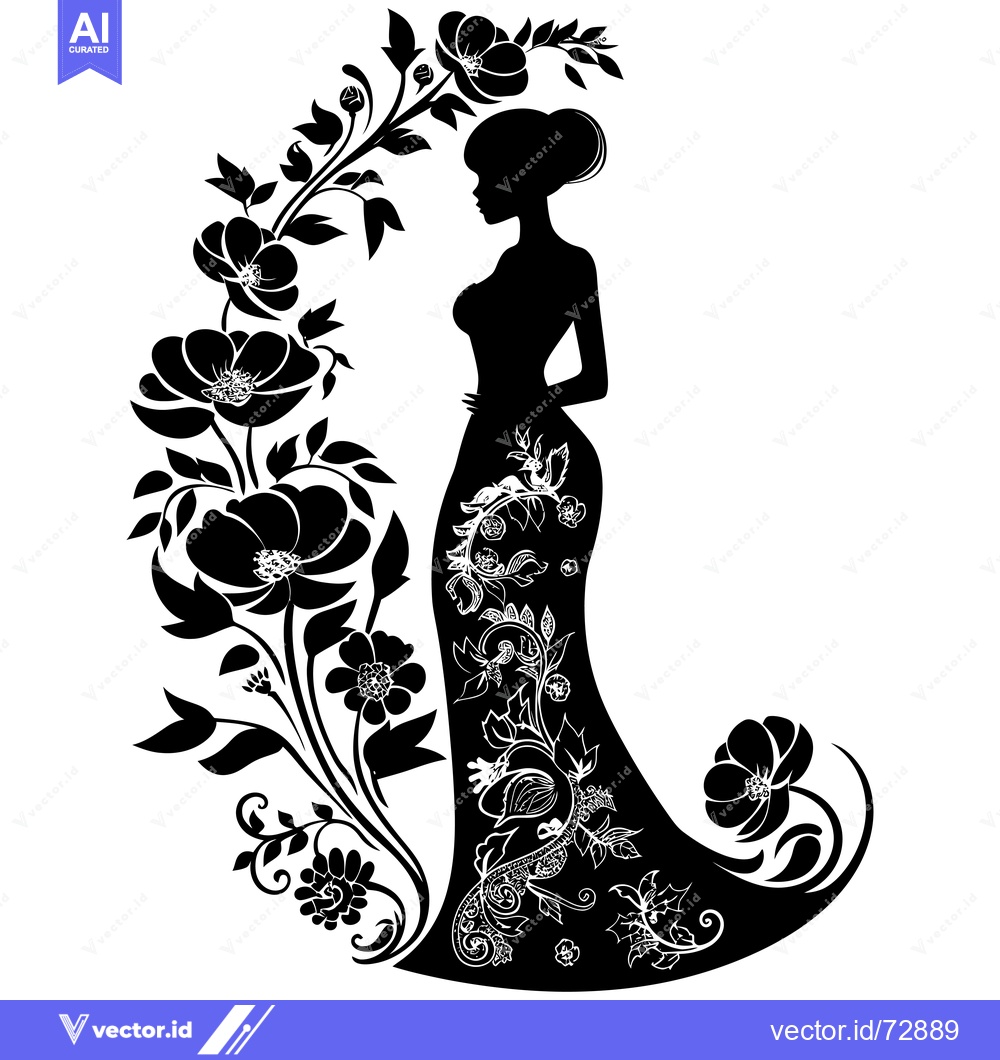 Premium Vector dari Silhouette of a Woman in a Floral Gown