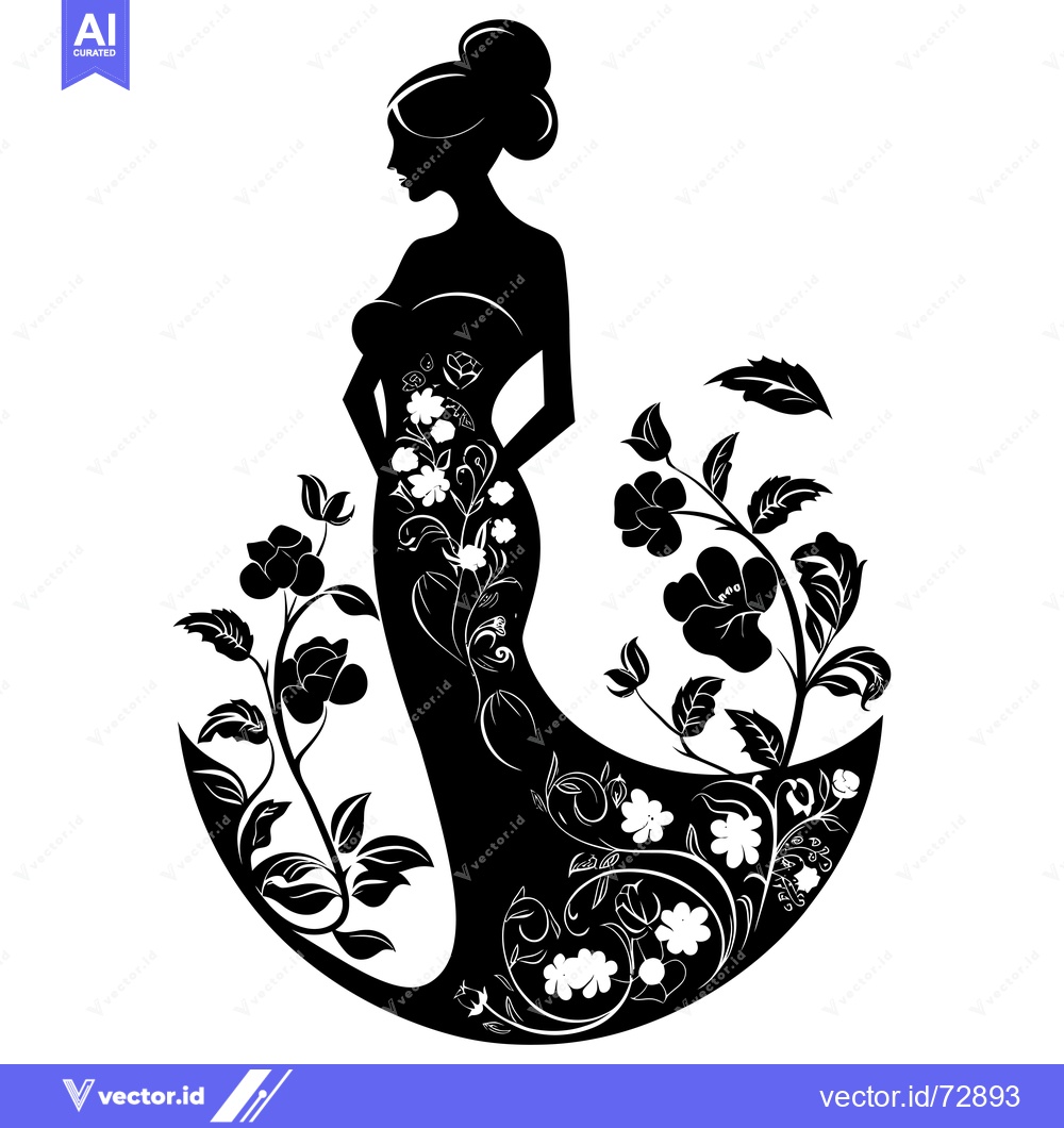 Premium Vector dari Woman's Silhouette with Floral Design Dress
