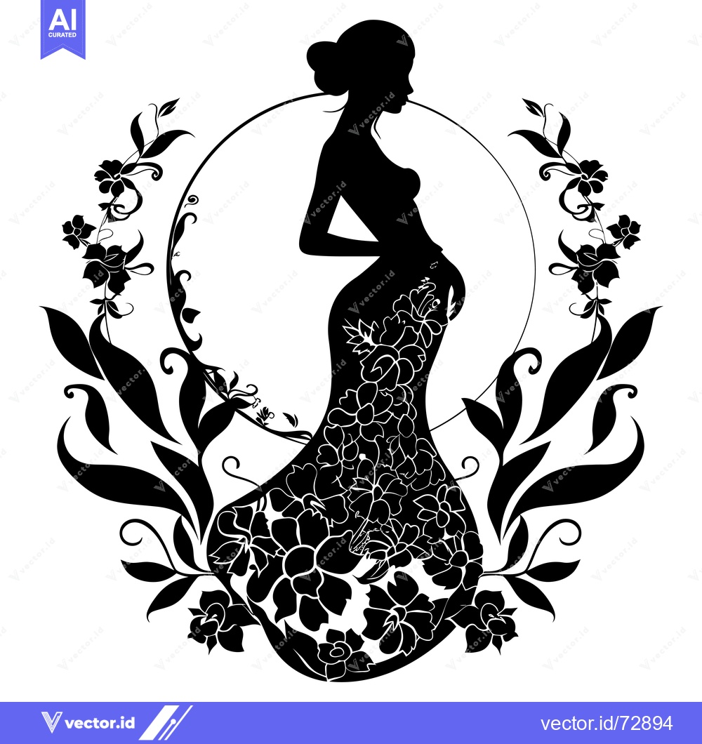 Premium Vector dari Silhouette of a Pregnant Woman Adorned with Floral Decorations