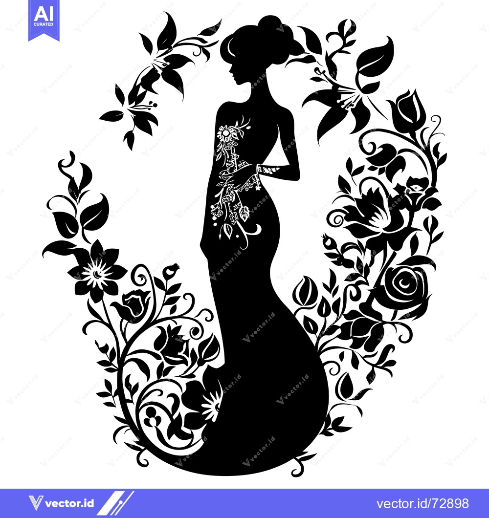 Premium Vector dari Silhouette of a Woman with Floral Decorations