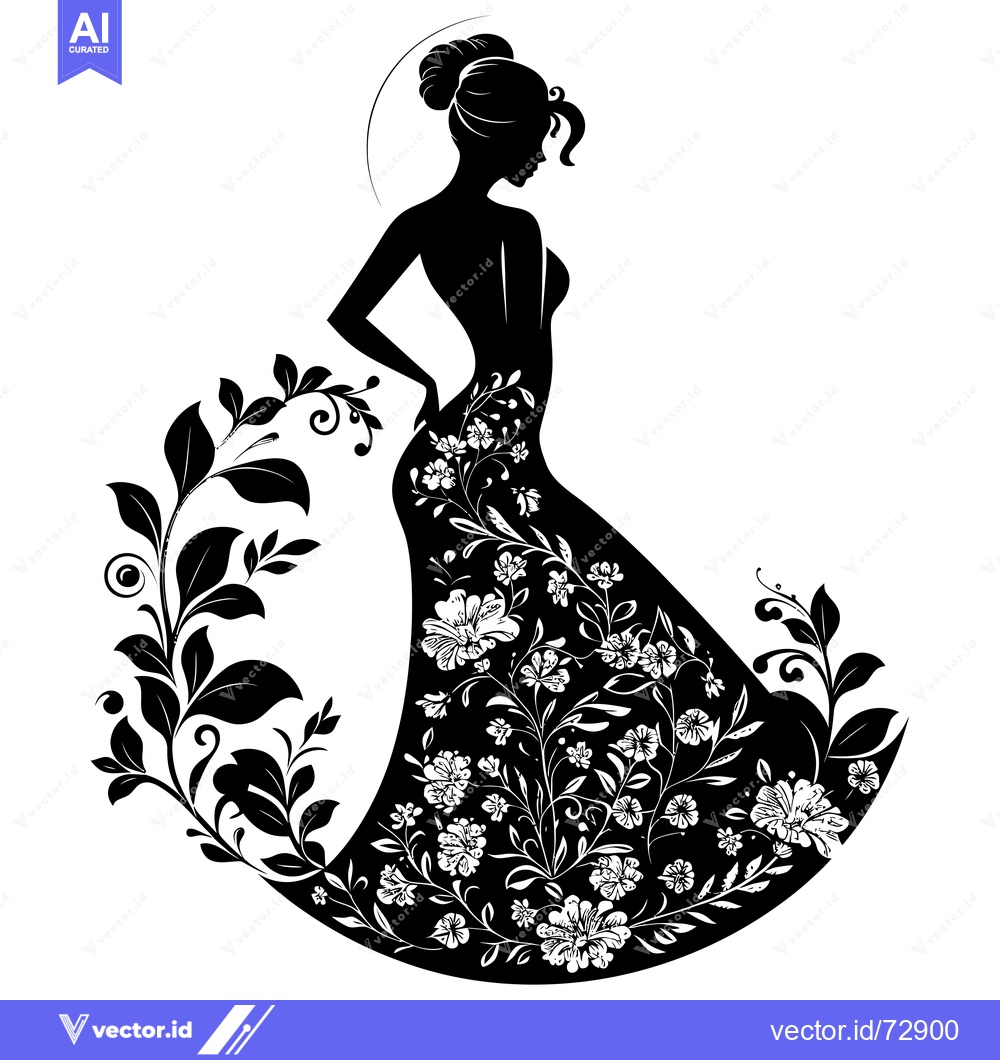 Premium Vector of Silhouette of a Woman in a Floral Dress
