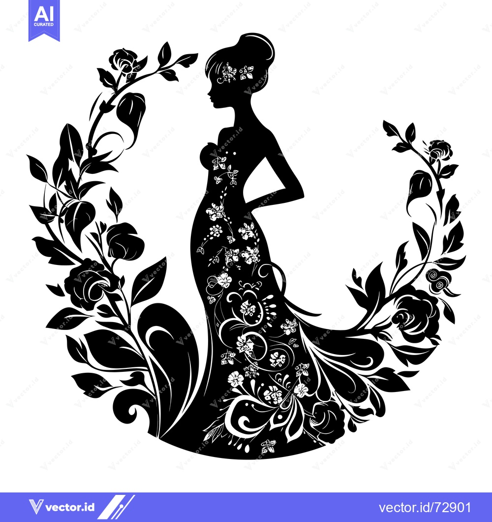 Premium Vector dari A Silhouette of a Woman in a Floral Dress Surrounded by Roses