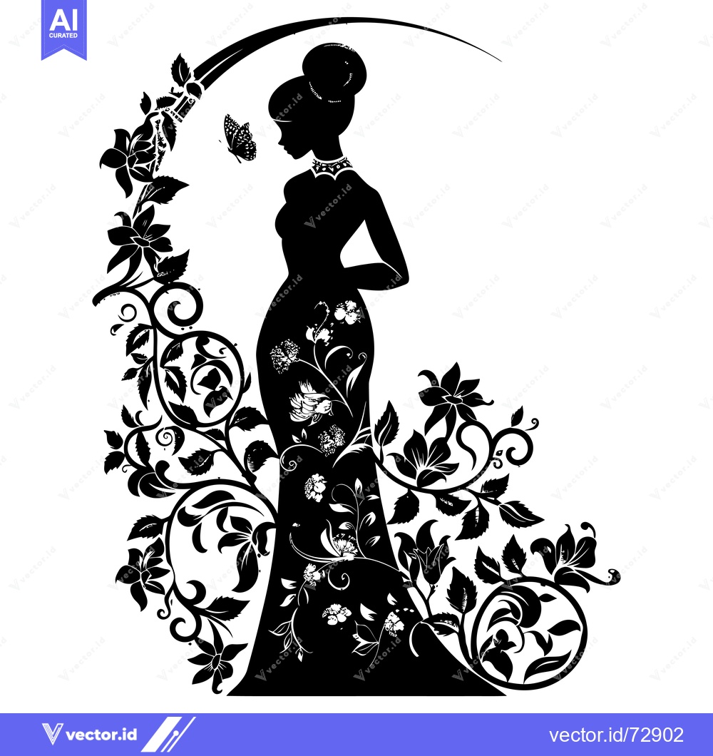 Premium Vector dari Elegant Woman Silhouette with Floral Design