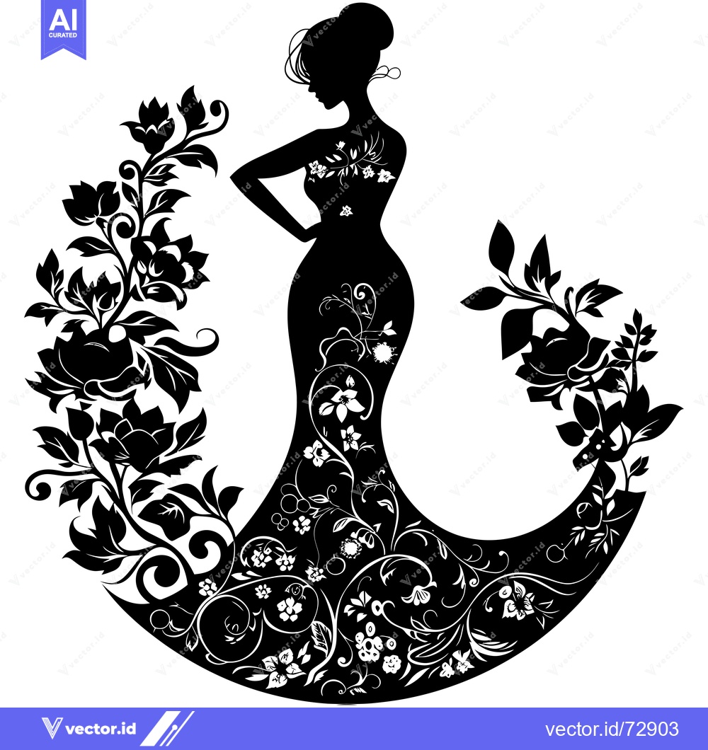 Premium Vector dari Silhouette of a Woman in a Floral Dress