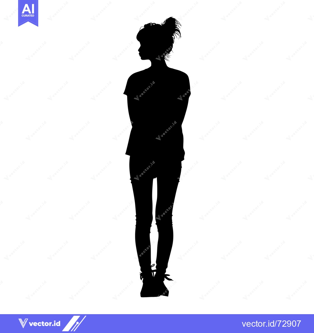 Premium Vector of Silhouette of a Woman in a T-Shirt and Shorts, Standing with Her Arms
