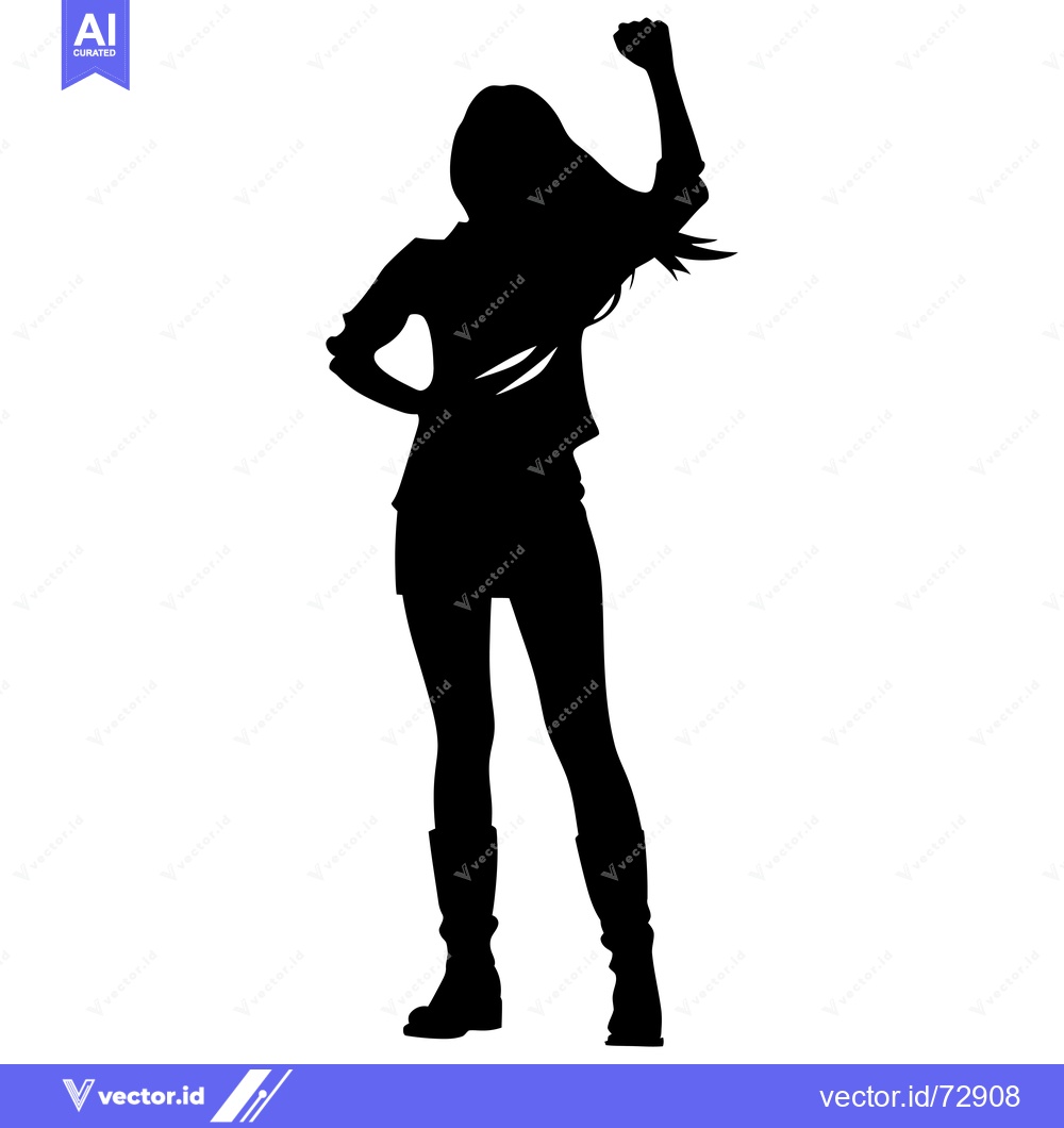 Premium Vector of Silhouette of a woman with long hair raising her fist in the air.