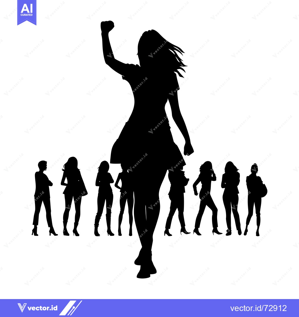 Premium Vector of A Silhouette of a Woman with Her Arm Raised High, Followed by a Group