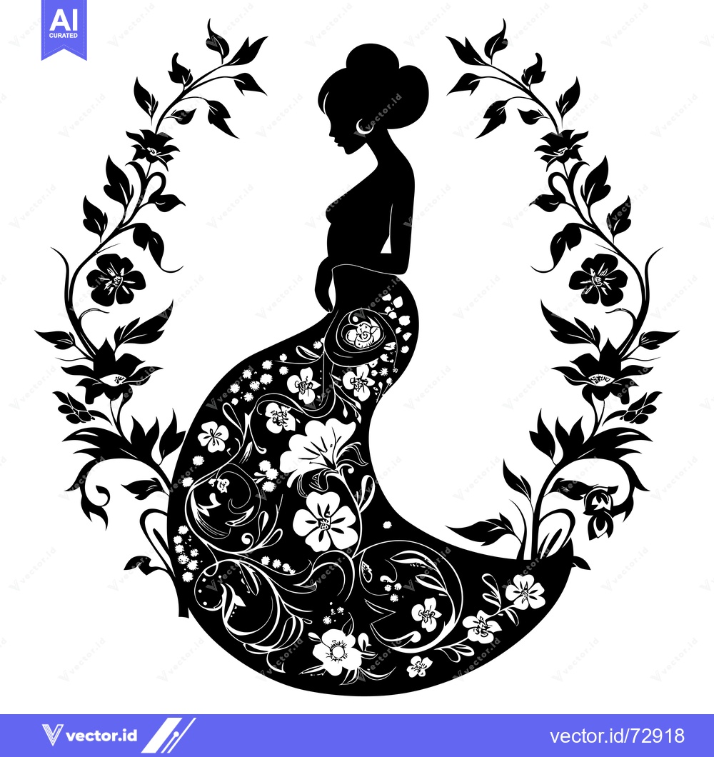 Premium Vector dari Silhouette of a Woman with Floral Pattern Dress and Wreath