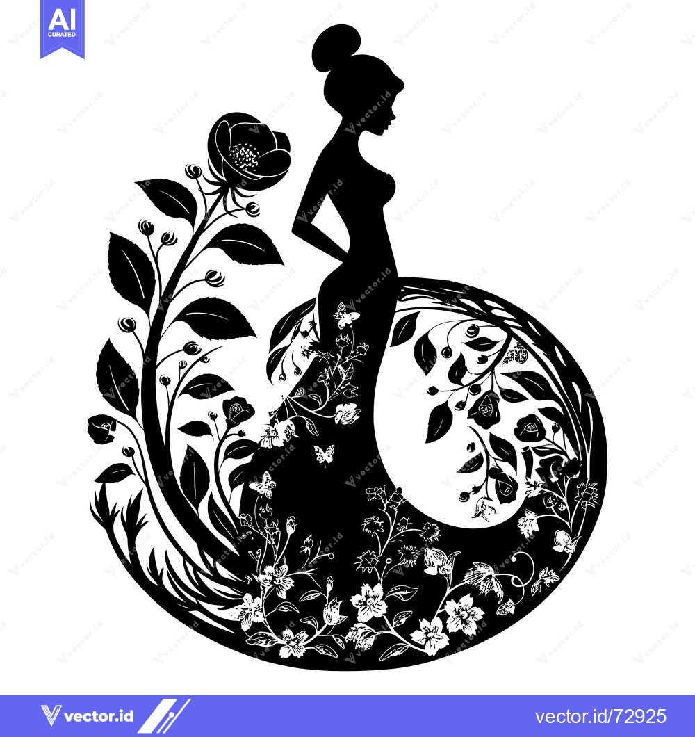 Premium Vector dari Silhouette of a Woman in a Floral Dress