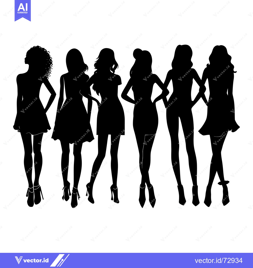 Premium Vector of Six Silhouettes of Women in Dresses with Heels