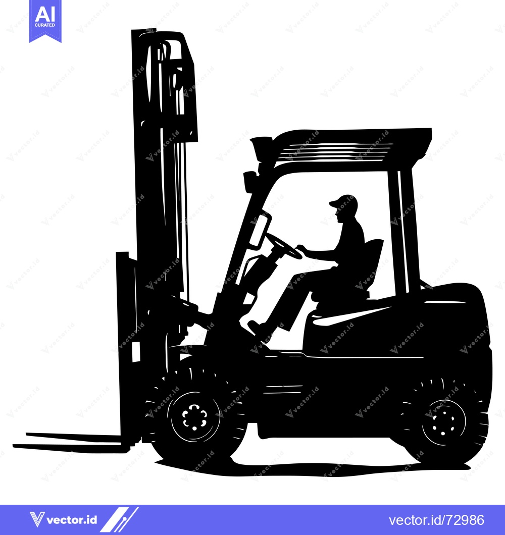 Premium Vector of Black and White Silhouette of a Forklift with an Operator