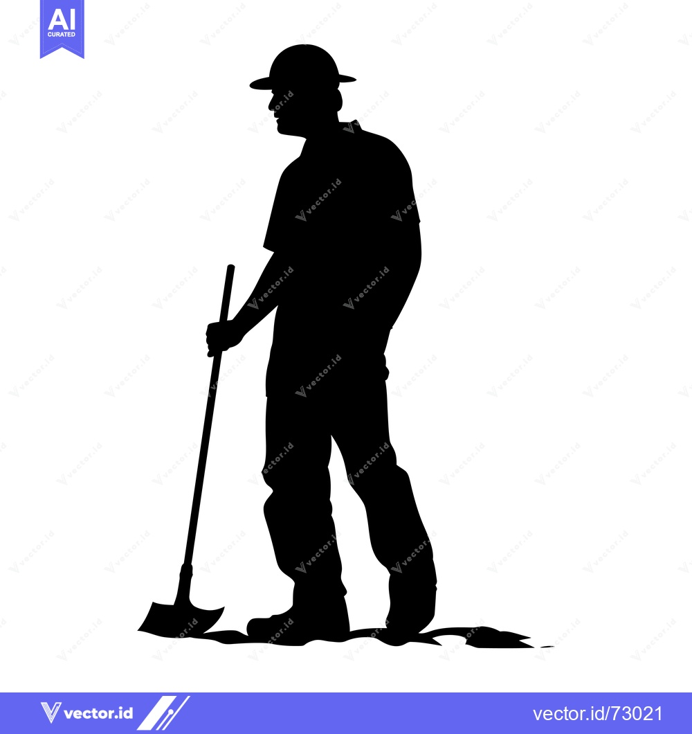 Premium Vector dari Silhouette of a Man with a Shovel Standing on Ground