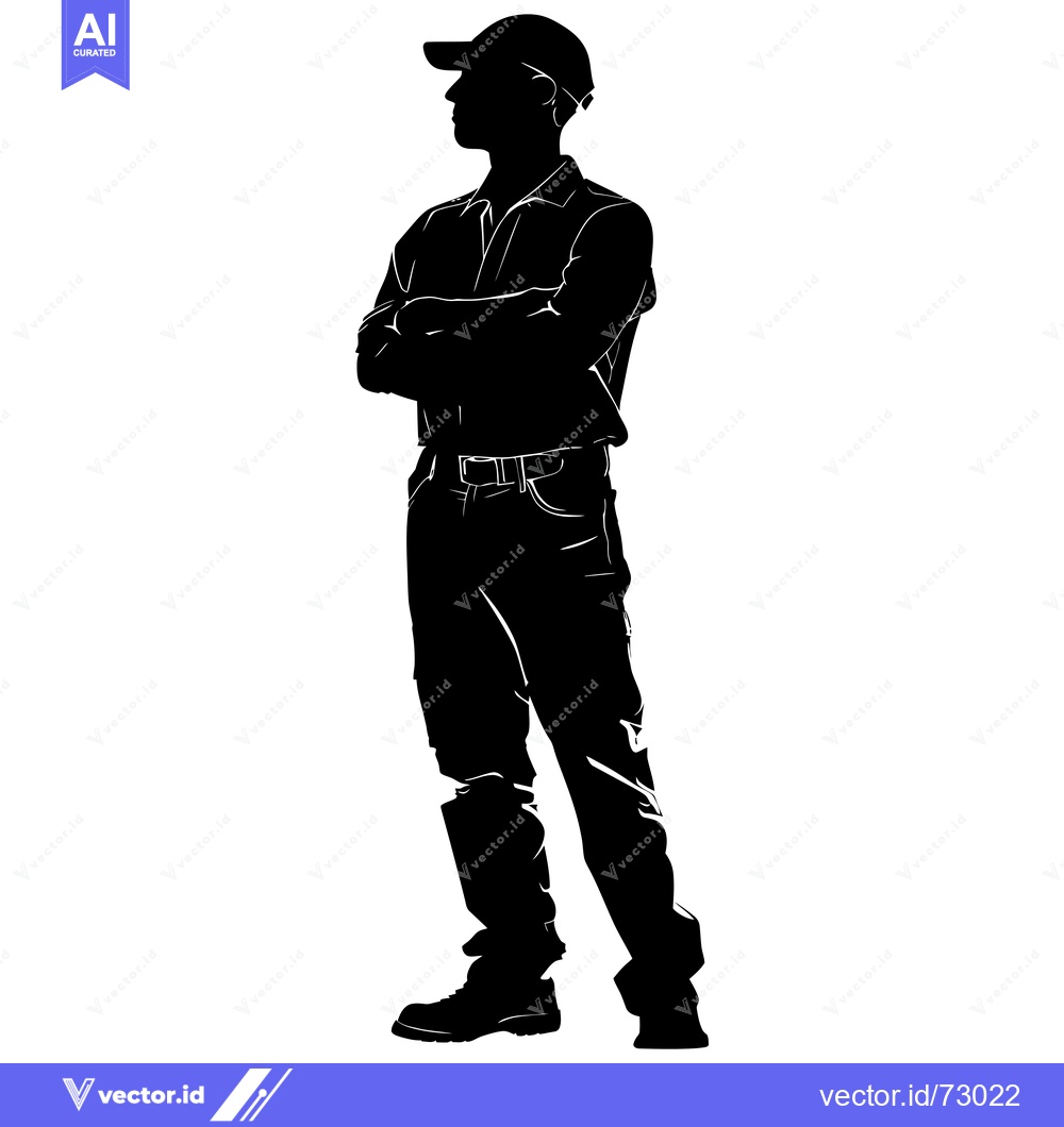 Premium Vector dari Silhouette of a man wearing a cap, shirt, pants, and boots