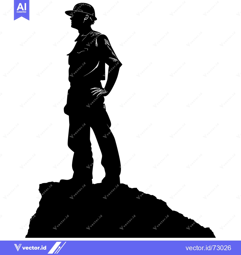 Premium Vector dari Silhouette of a Construction Worker Standing on a Cliff