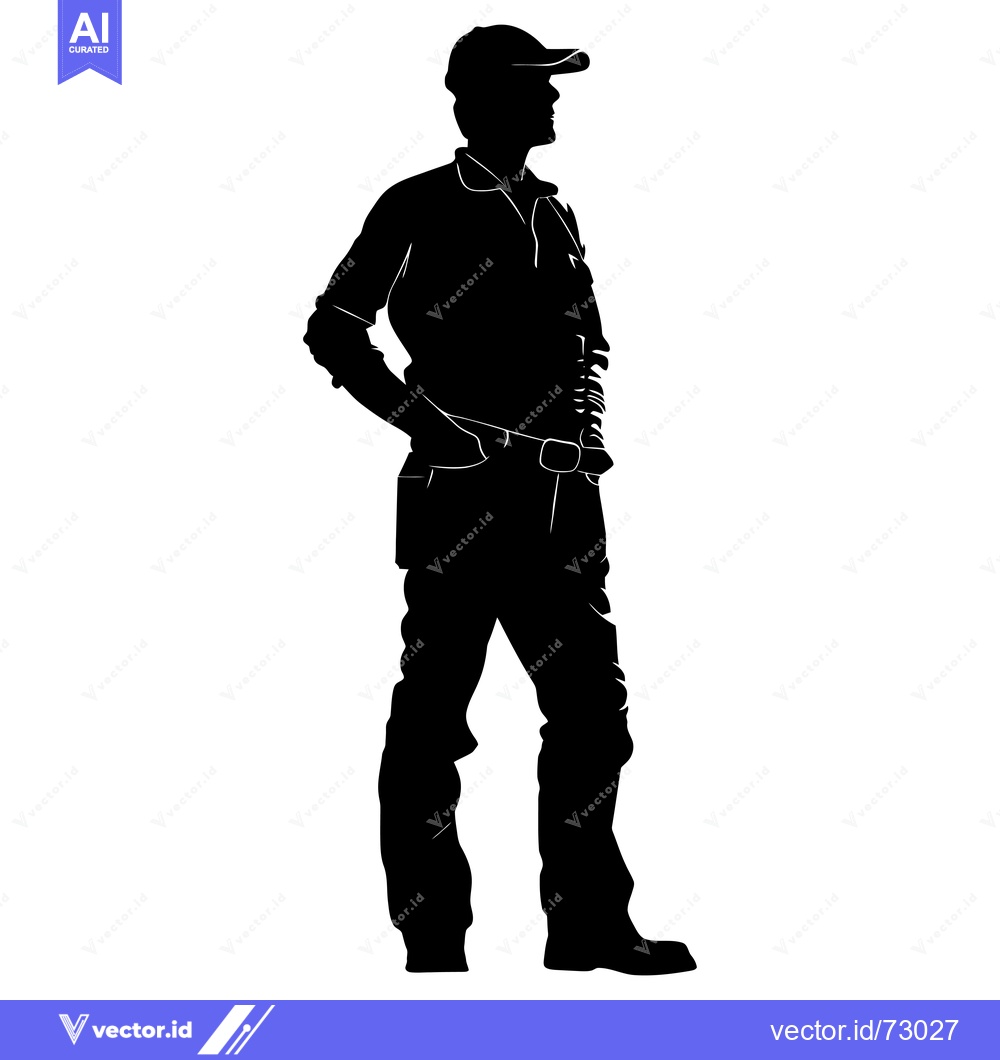 Premium Vector dari Silhouette of a man wearing a cap, shirt, jeans and boots, standing wi