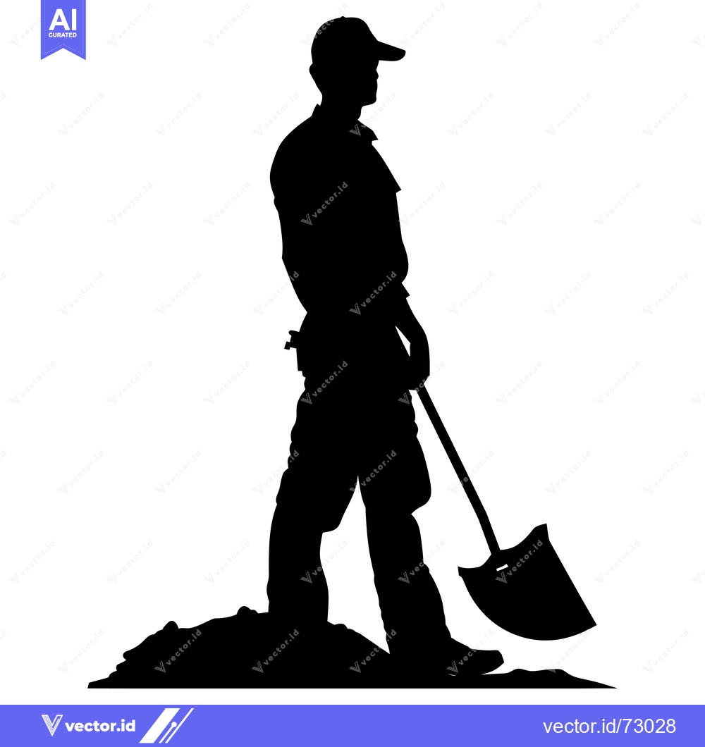 Premium Vector dari Silhouette of a Man Holding a Shovel on a Mound of Dirt