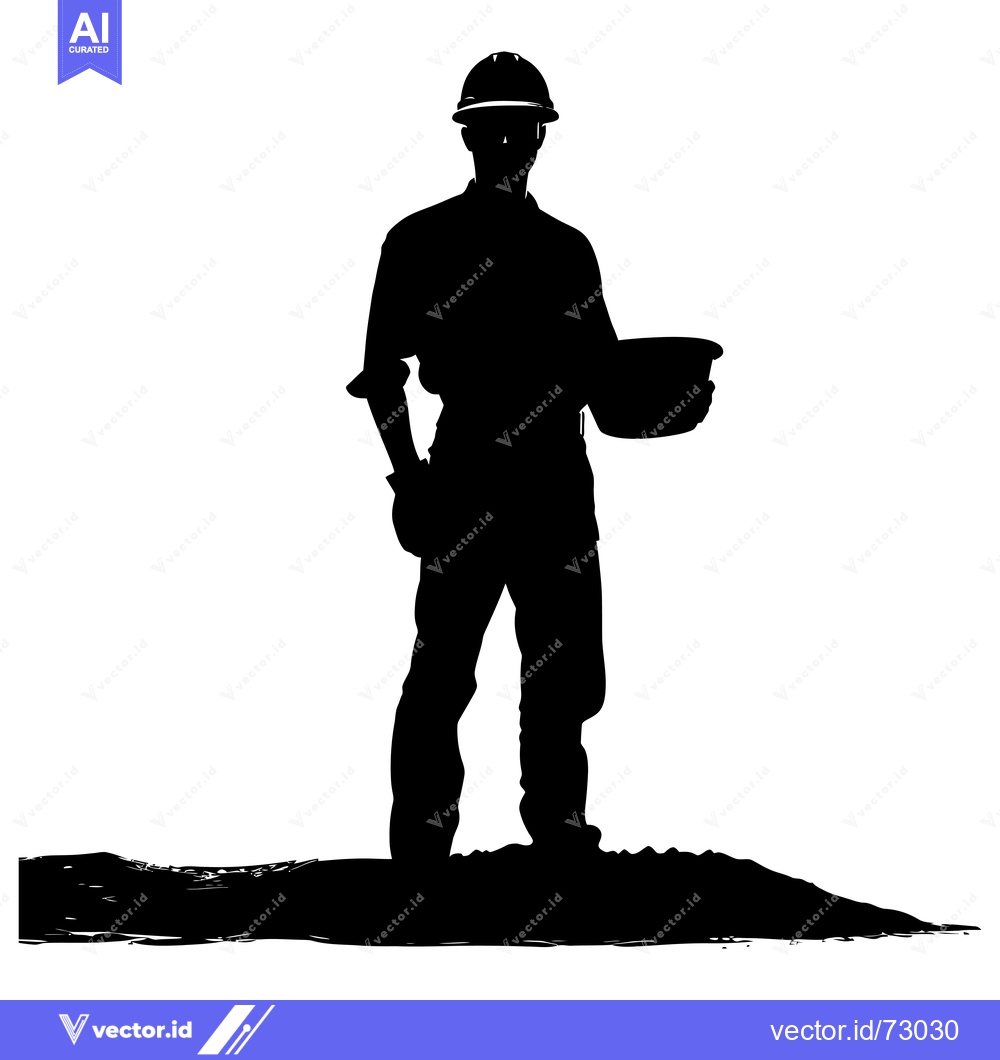 Premium Vector dari Silhouette of a Construction Worker Holding a Bowl