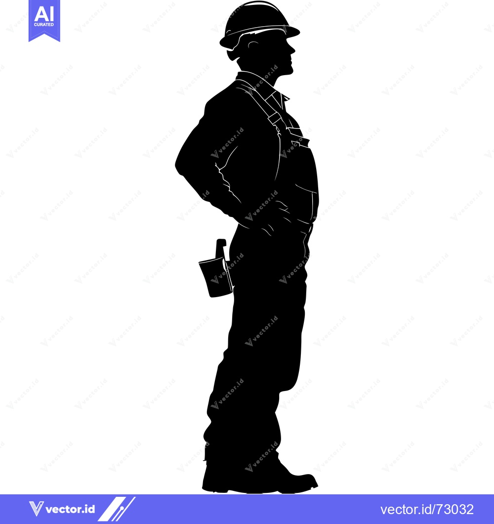 Premium Vector dari Silhouette of a Construction Worker with a Hard Hat and Tool Belt