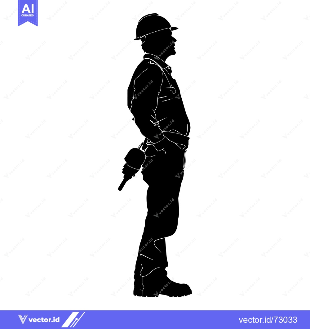 Premium Vector dari Silhouette of a Construction Worker with a Drill
