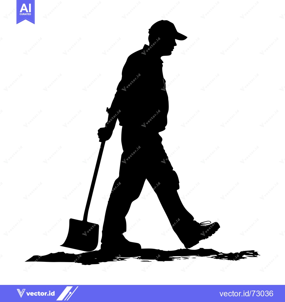 Premium Vector dari Silhouette of a Man Walking with a Shovel