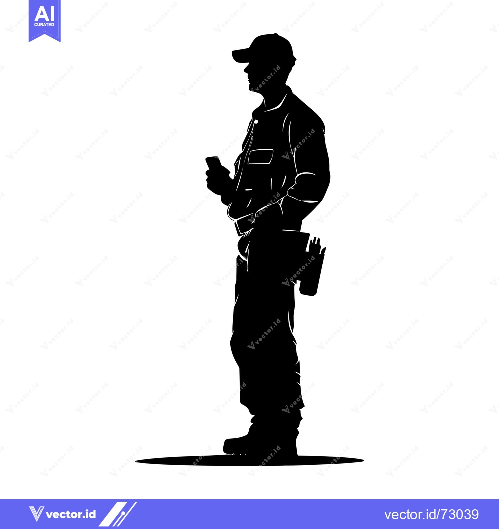 Premium Vector of Silhouette of a Man in Workwear Holding a Phone