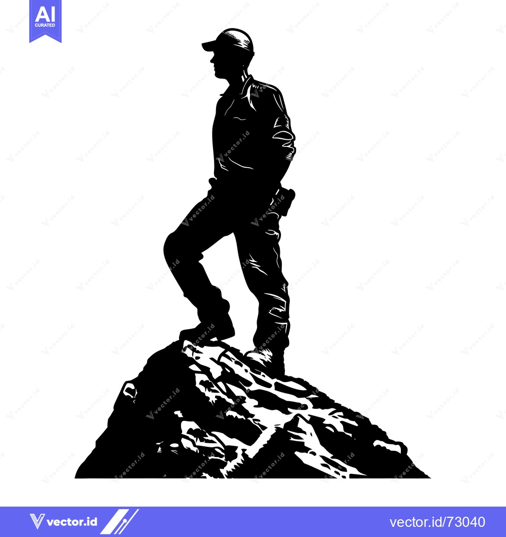 Premium Vector dari Silhouette of a Person Standing on a Mountain Peak