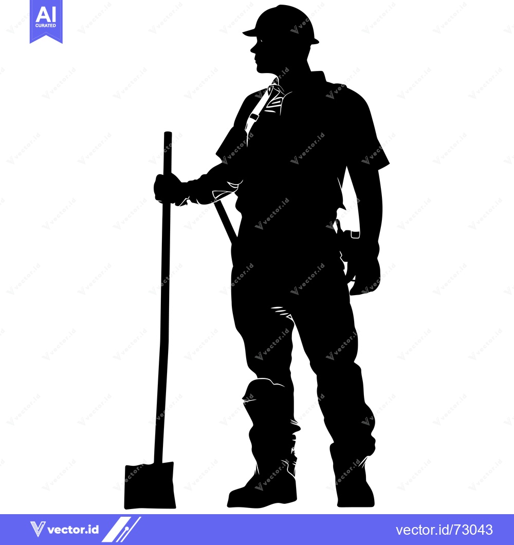 Premium Vector dari Silhouette of a Construction Worker Holding a Shovel