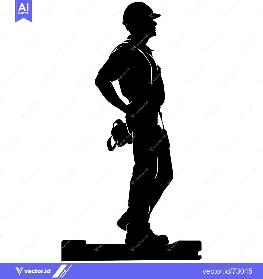 Premium Vector of Silhouette of a construction worker standing on a platform