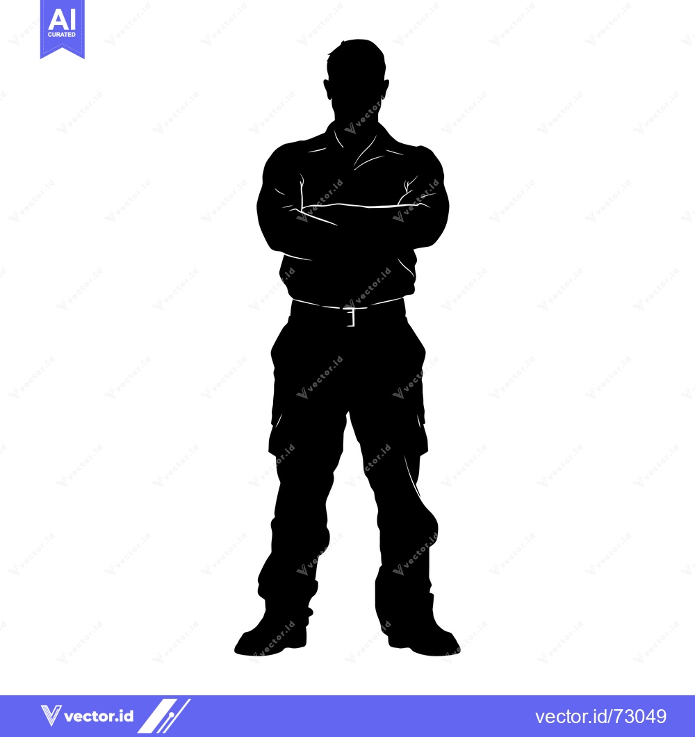 Premium Vector dari Silhouette of a Man with Arms Crossed Standing in Cargo Pants