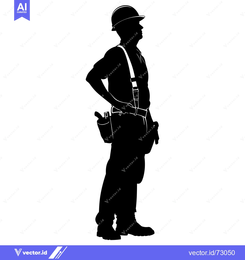 Premium Vector of Silhouette of a Construction Worker Wearing a Hard Hat and Tool Belt