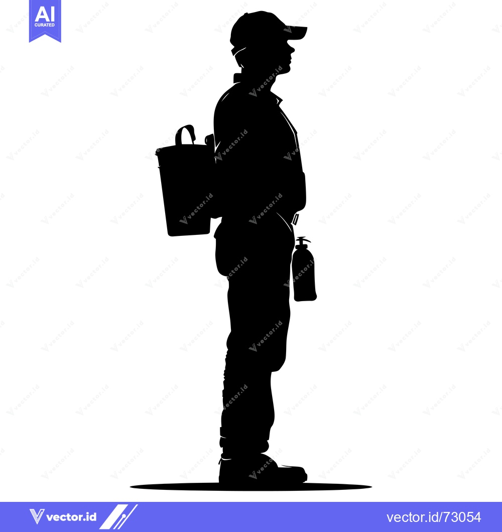 Premium Vector of Silhouette of a person carrying a bucket and a bottle