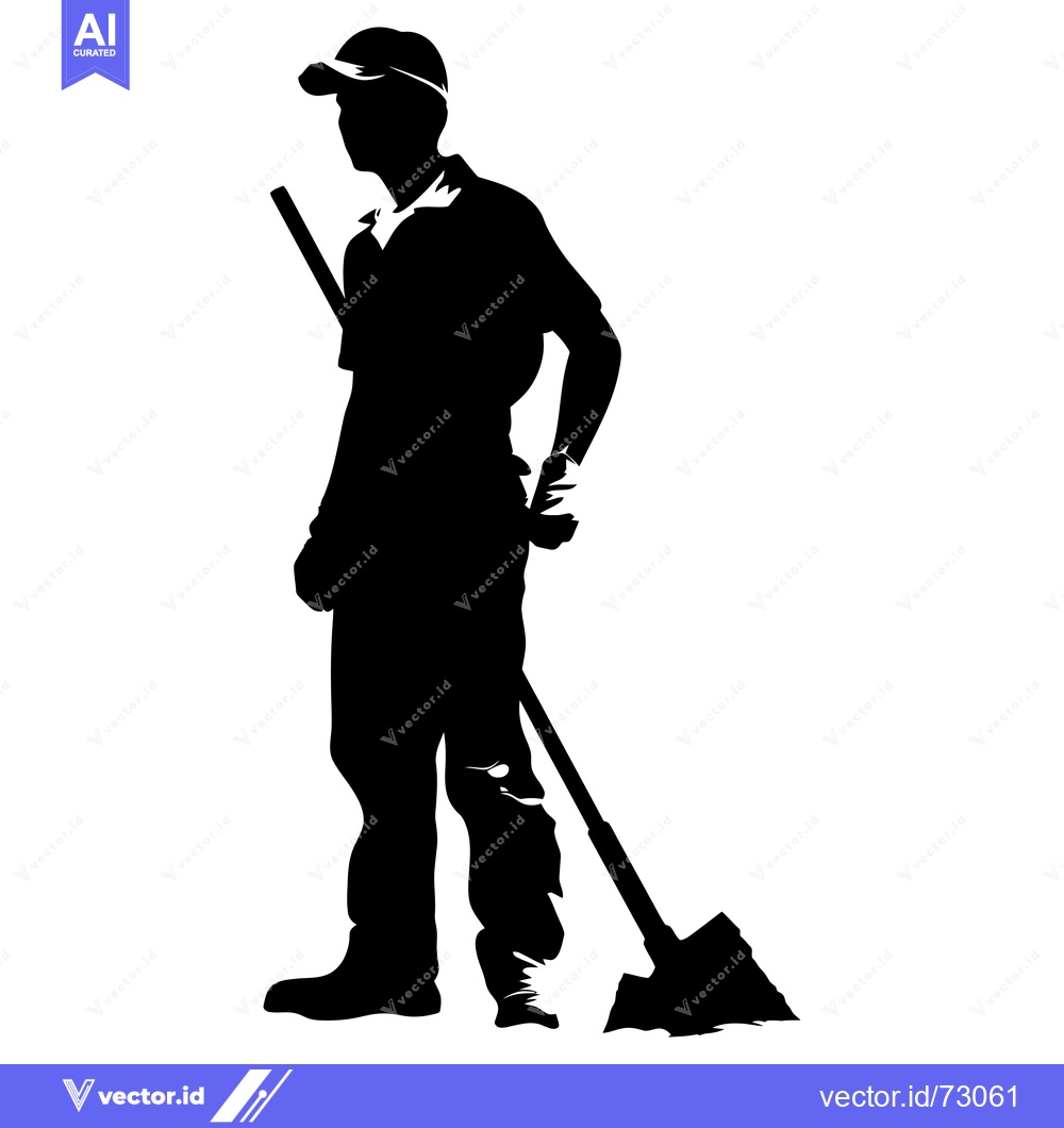 Premium Vector dari Silhouette of a Man Holding a Broom