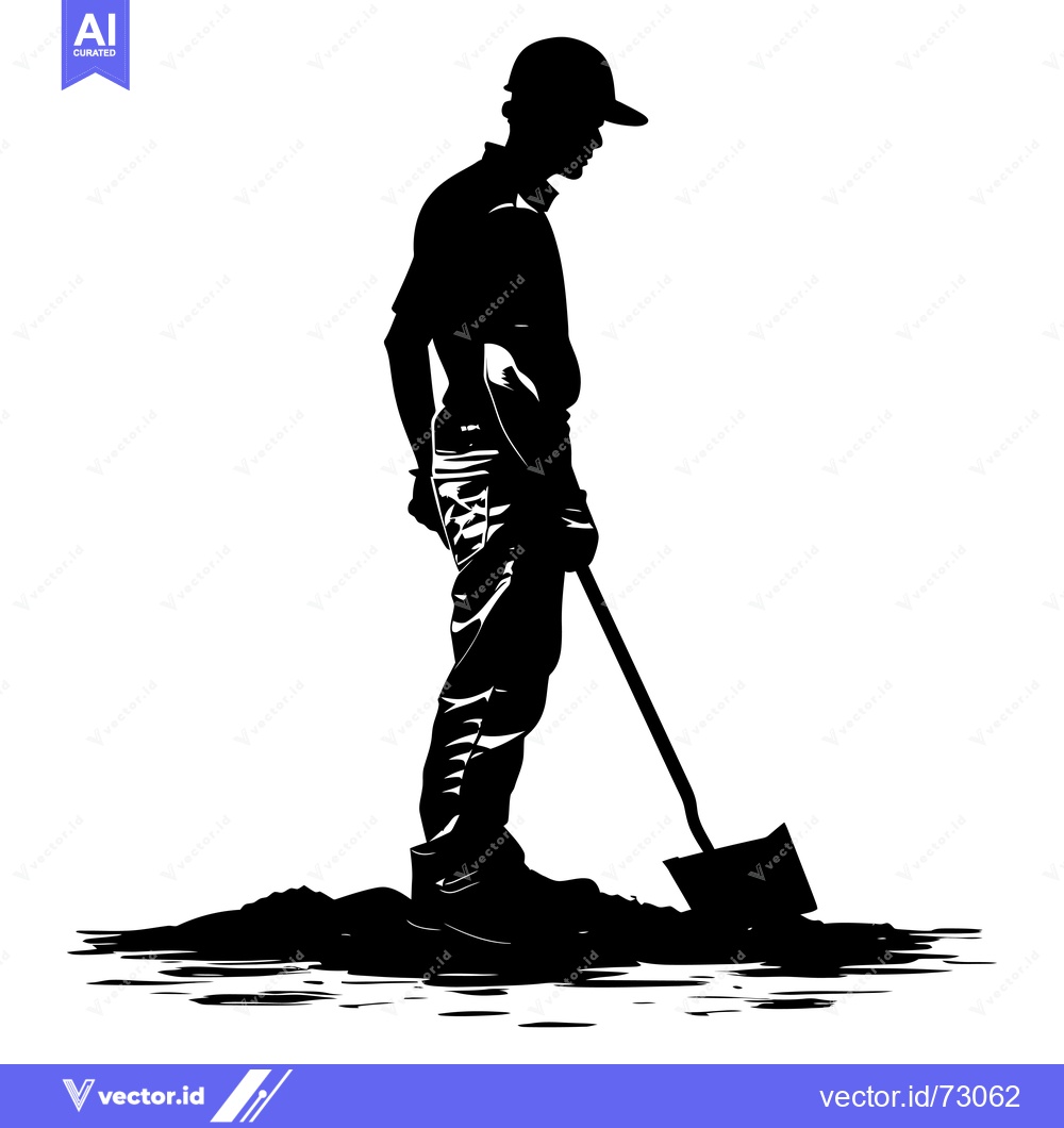 Premium Vector dari Silhouette of a Construction Worker Holding a Shovel