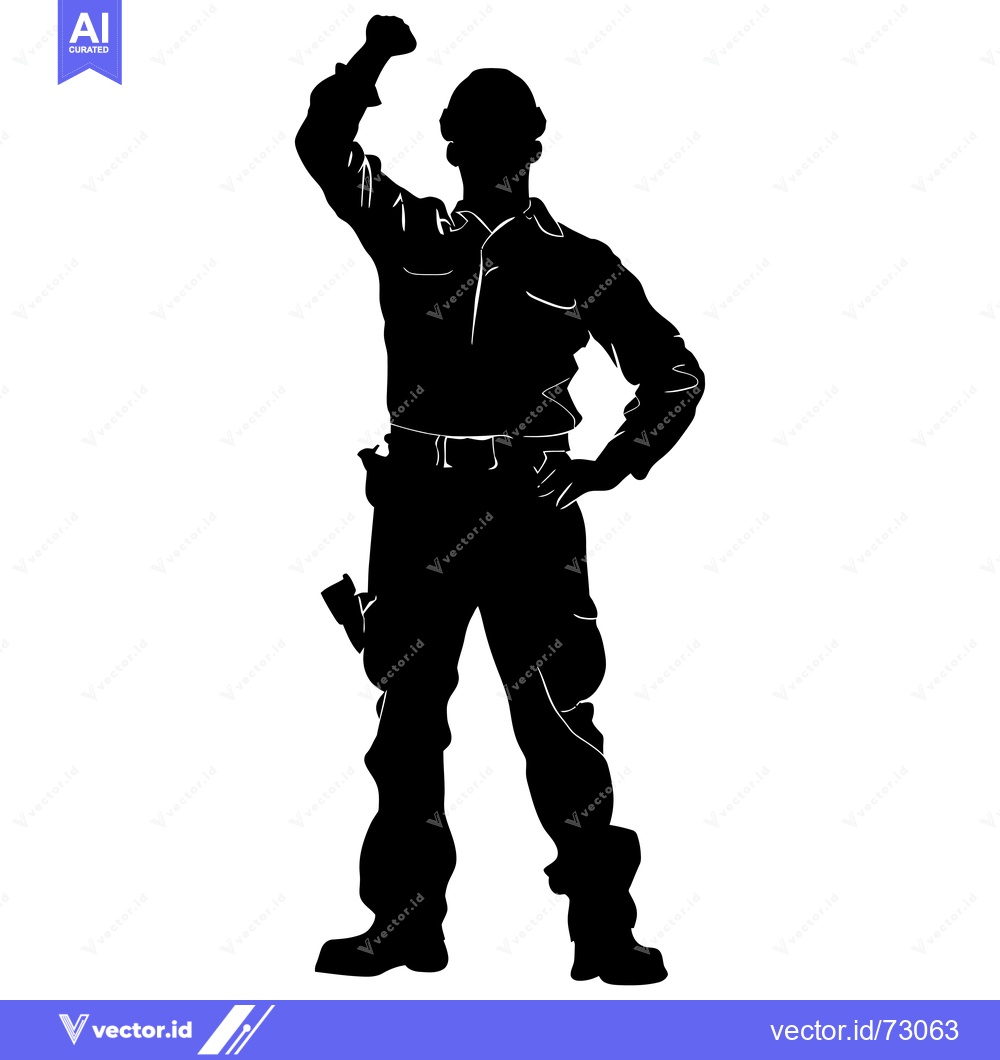 Premium Vector of Silhouette of a Construction Worker with Raised Fist