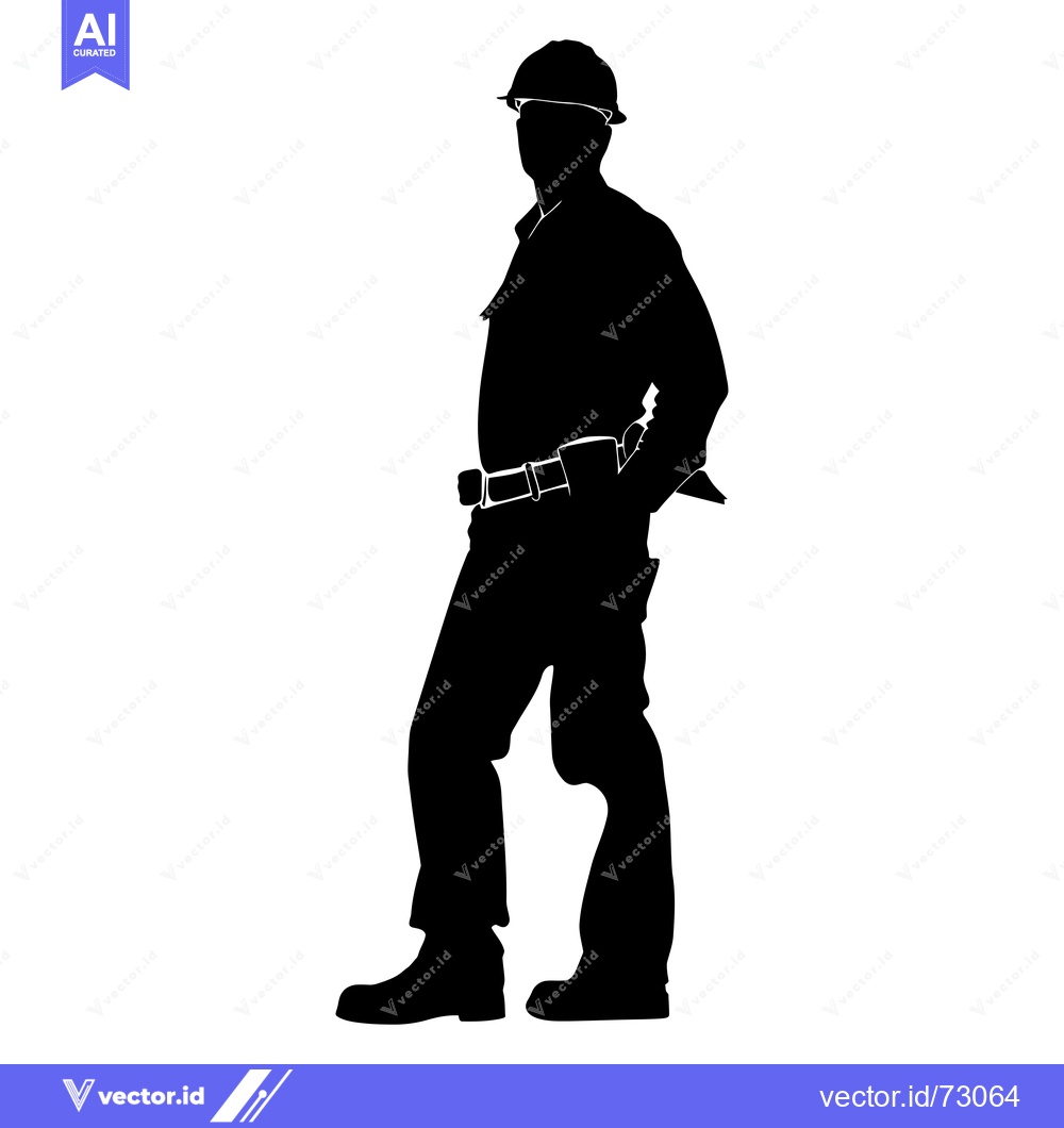 Premium Vector dari Silhouette of a Construction Worker with Hard Hat and Tools