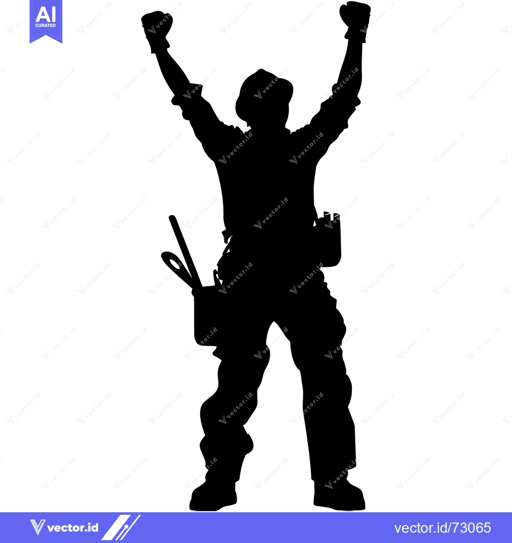 Premium Vector of Silhouette of a Construction Worker with Arms Raised in Celebration